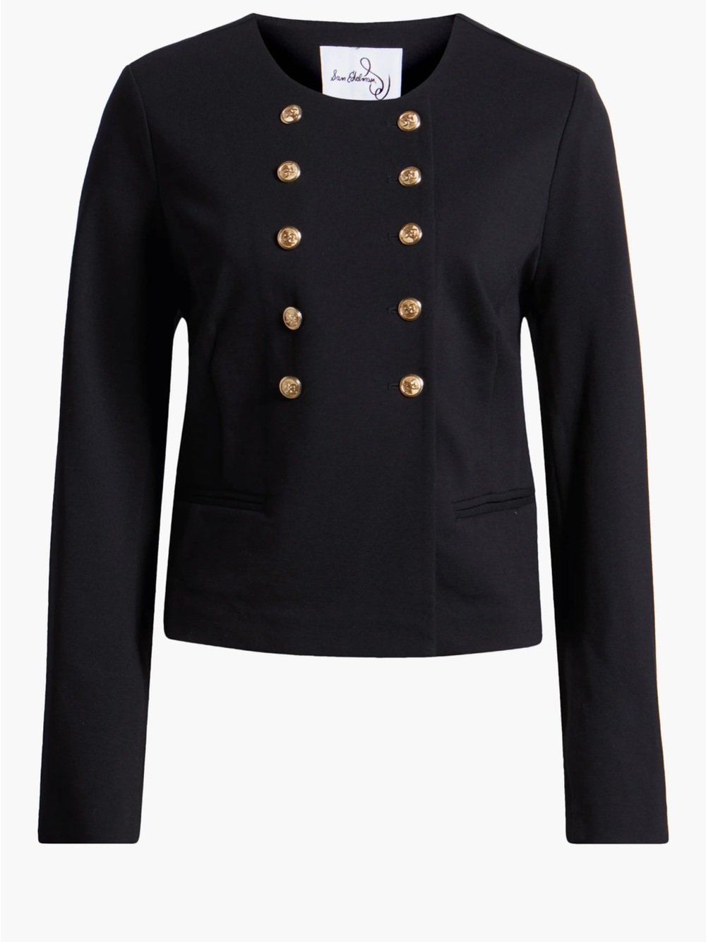 Sam Edelman Fiona collarless double breasted blazer black and gold large